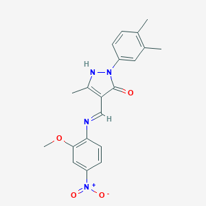 molecular formula C20H20N4O4 B416464 2-(3,4-dimethylphenyl)-4-({4-nitro-2-methoxyanilino}methylene)-5-methyl-2,4-dihydro-3H-pyrazol-3-one 