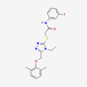 molecular formula C21H23FN4O2S B4164643 2-({5-[(2,6-dimethylphenoxy)methyl]-4-ethyl-4H-1,2,4-triazol-3-yl}thio)-N-(3-fluorophenyl)acetamide 