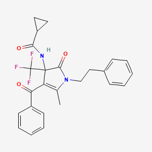 molecular formula C25H23F3N2O3 B4164726 N-[4-benzoyl-5-methyl-2-oxo-1-(2-phenylethyl)-3-(trifluoromethyl)-2,3-dihydro-1H-pyrrol-3-yl]cyclopropanecarboxamide 