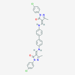 molecular formula C34H26Cl2N6O2 B416475 2-(4-chlorophenyl)-4-({[4'-({[1-(4-chlorophenyl)-3-methyl-5-oxo-1,5-dihydro-4H-pyrazol-4-ylidene]methyl}amino)[1,1'-biphenyl]-4-yl]amino}methylene)-5-methyl-2,4-dihydro-3H-pyrazol-3-one 
