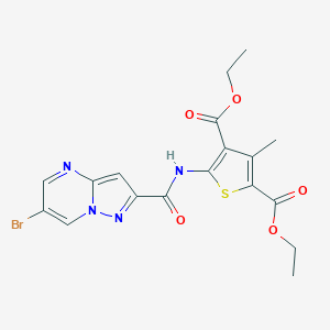 molecular formula C18H17BrN4O5S B416476 Diethyl 5-{[(6-bromopyrazolo[1,5-a]pyrimidin-2-yl)carbonyl]amino}-3-methylthiophene-2,4-dicarboxylate 