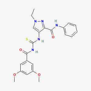 molecular formula C22H23N5O4S B4164772 4-({[(3,5-dimethoxybenzoyl)amino]carbonothioyl}amino)-1-ethyl-N-phenyl-1H-pyrazole-3-carboxamide 