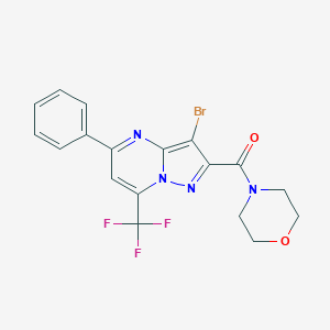 molecular formula C18H14BrF3N4O2 B416480 3-Bromo-2-(morpholin-4-ylcarbonyl)-5-phenyl-7-(trifluoromethyl)pyrazolo[1,5-a]pyrimidine 