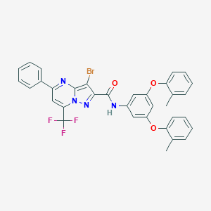 molecular formula C34H24BrF3N4O3 B416483 N-[3,5-bis(2-methylphenoxy)phenyl]-3-bromo-5-phenyl-7-(trifluoromethyl)pyrazolo[1,5-a]pyrimidine-2-carboxamide 