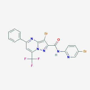 molecular formula C19H10Br2F3N5O B416484 3-bromo-N-(5-bromopyridin-2-yl)-5-phenyl-7-(trifluoromethyl)pyrazolo[1,5-a]pyrimidine-2-carboxamide 