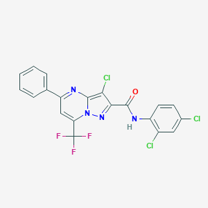 molecular formula C20H10Cl3F3N4O B416488 3-chloro-N-(2,4-dichlorophenyl)-5-phenyl-7-(trifluoromethyl)pyrazolo[1,5-a]pyrimidine-2-carboxamide 