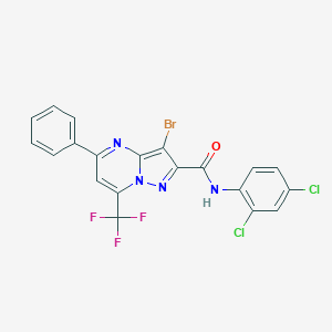 molecular formula C20H10BrCl2F3N4O B416489 3-bromo-N-(2,4-dichlorophenyl)-5-phenyl-7-(trifluoromethyl)pyrazolo[1,5-a]pyrimidine-2-carboxamide 