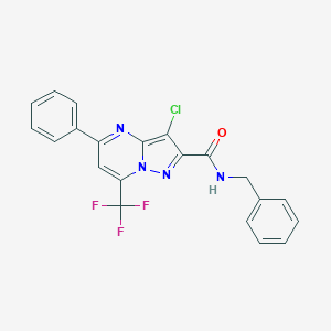 molecular formula C21H14ClF3N4O B416491 N-benzyl-3-chloro-5-phenyl-7-(trifluoromethyl)pyrazolo[1,5-a]pyrimidine-2-carboxamide 