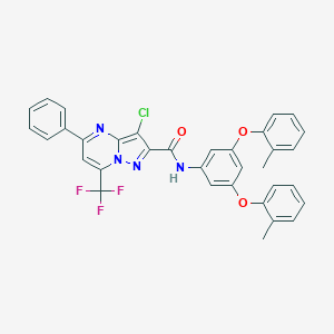 molecular formula C34H24ClF3N4O3 B416494 N-[3,5-bis(2-methylphenoxy)phenyl]-3-chloro-5-phenyl-7-(trifluoromethyl)pyrazolo[1,5-a]pyrimidine-2-carboxamide 