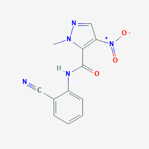 molecular formula C12H9N5O3 B416497 N-(2-cyanophenyl)-1-methyl-4-nitro-1H-pyrazole-5-carboxamide 