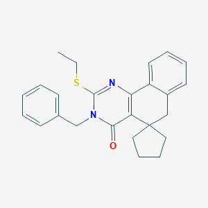 molecular formula C25H26N2OS B416499 2-(ethylsulfanyl)-3-(phenylmethyl)-5,6-dihydro-4(3H)-oxospiro(benzo[h]quinazoline-5,1'-cyclopentane) CAS No. 313519-91-4