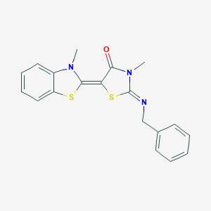 molecular formula C19H17N3OS2 B416512 2-(benzylimino)-3-methyl-5-(3-methyl-1,3-benzothiazol-2(3H)-ylidene)-1,3-thiazolidin-4-one 