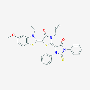 molecular formula C31H26N4O3S3 B416516 3-allyl-5-(3-ethyl-5-methoxy-1,3-benzothiazol-2(3H)-ylidene)-2-(5-oxo-1,3-diphenyl-2-thioxo-4-imidazolidinylidene)-1,3-thiazolidin-4-one 