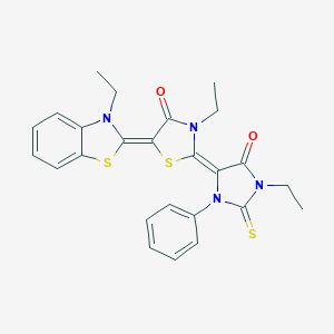 molecular formula C25H24N4O2S3 B416517 3-ethyl-5-(3-ethyl-1,3-benzothiazol-2(3H)-ylidene)-2-(1-ethyl-5-oxo-3-phenyl-2-thioxo-4-imidazolidinylidene)-1,3-thiazolidin-4-one 