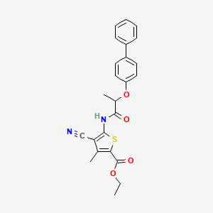 ethyl 5-{[2-(4-biphenylyloxy)propanoyl]amino}-4-cyano-3-methyl-2-thiophenecarboxylate