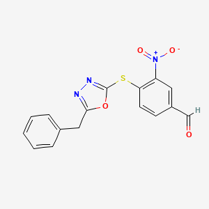 4-[(5-benzyl-1,3,4-oxadiazol-2-yl)thio]-3-nitrobenzaldehyde