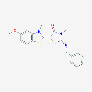 molecular formula C20H19N3O2S2 B416520 2-(benzylimino)-5-(5-methoxy-3-methyl-1,3-benzothiazol-2(3H)-ylidene)-3-methyl-1,3-thiazolidin-4-one 