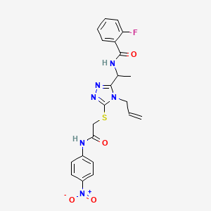 molecular formula C22H21FN6O4S B4165276 N-{1-[4-allyl-5-({2-[(4-nitrophenyl)amino]-2-oxoethyl}thio)-4H-1,2,4-triazol-3-yl]ethyl}-2-fluorobenzamide 