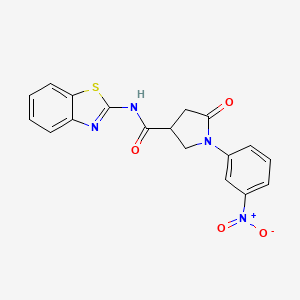 molecular formula C18H14N4O4S B4165281 N-1,3-benzothiazol-2-yl-1-(3-nitrophenyl)-5-oxo-3-pyrrolidinecarboxamide 