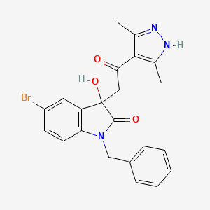 molecular formula C22H20BrN3O3 B4165298 1-benzyl-5-bromo-3-[2-(3,5-dimethyl-1H-pyrazol-4-yl)-2-oxoethyl]-3-hydroxy-1,3-dihydro-2H-indol-2-one 