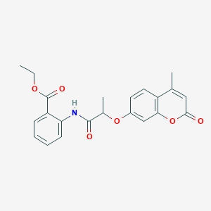 molecular formula C22H21NO6 B4165373 ethyl 2-({2-[(4-methyl-2-oxo-2H-chromen-7-yl)oxy]propanoyl}amino)benzoate 