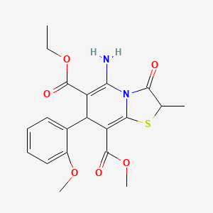 molecular formula C20H22N2O6S B4165428 6-ethyl 8-methyl 5-amino-7-(2-methoxyphenyl)-2-methyl-3-oxo-2,3-dihydro-7H-[1,3]thiazolo[3,2-a]pyridine-6,8-dicarboxylate 