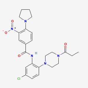 molecular formula C24H28ClN5O4 B4165436 N-[5-chloro-2-(4-propionyl-1-piperazinyl)phenyl]-3-nitro-4-(1-pyrrolidinyl)benzamide 