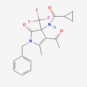 molecular formula C19H19F3N2O3 B4165480 N-[4-acetyl-1-benzyl-5-methyl-2-oxo-3-(trifluoromethyl)-2,3-dihydro-1H-pyrrol-3-yl]cyclopropanecarboxamide 