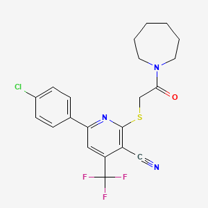 molecular formula C21H19ClF3N3OS B4165502 2-{[2-(1-azepanyl)-2-oxoethyl]thio}-6-(4-chlorophenyl)-4-(trifluoromethyl)nicotinonitrile 