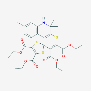 molecular formula C29H33NO8S3 B416553 Tetraethyl 5',5',8'-trimethyl-5',6'-dihydrospiro[1,3-dithiole-2,1'-thiopyrano[2,3-c]quinoline]-2',3',4,5-tetracarboxylate 