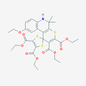 molecular formula C30H35NO9S3 B416554 Tetraethyl 9'-ethoxy-5',5'-dimethyl-5',6'-dihydrospiro[1,3-dithiole-2,1'-thiopyrano[2,3-c]quinoline]-2',3',4,5-tetracarboxylate 