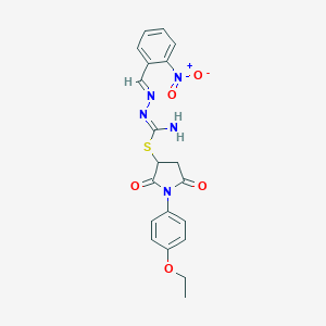 molecular formula C20H19N5O5S B416563 1-(4-Ethoxyphenyl)-2,5-dioxo-3-pyrrolidinyl 2-{2-nitrobenzylidene}hydrazinecarbimidothioate 