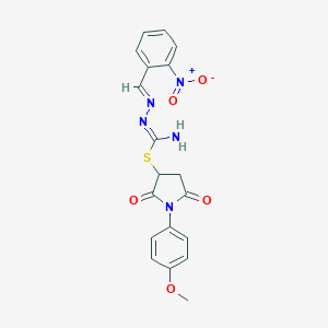 molecular formula C19H17N5O5S B416564 1-(4-Methoxyphenyl)-2,5-dioxo-3-pyrrolidinyl 2-{2-nitrobenzylidene}hydrazinecarbimidothioate 