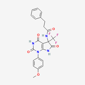 N-[1-(4-methoxyphenyl)-2,4,6-trioxo-5-(trifluoromethyl)-2,3,4,5,6,7-hexahydro-1H-pyrrolo[2,3-d]pyrimidin-5-yl]-3-phenylpropanamide
