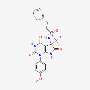 molecular formula C23H19F3N4O5 B4165715 N-[1-(4-METHOXYPHENYL)-2,4,6-TRIOXO-5-(TRIFLUOROMETHYL)-1H,2H,3H,4H,5H,6H,7H-PYRROLO[2,3-D]PYRIMIDIN-5-YL]-3-PHENYLPROPANAMIDE 