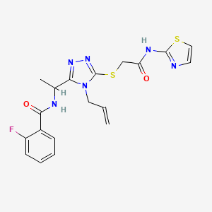 molecular formula C19H19FN6O2S2 B4165730 N-[1-(4-allyl-5-{[2-oxo-2-(1,3-thiazol-2-ylamino)ethyl]thio}-4H-1,2,4-triazol-3-yl)ethyl]-2-fluorobenzamide 