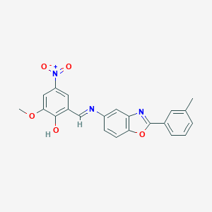 molecular formula C22H17N3O5 B416574 2-Methoxy-4-nitro-6-[(2-m-tolyl-benzooxazol-5-ylimino)-methyl]-phenol 