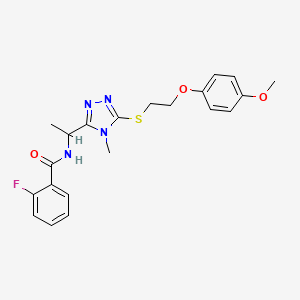 molecular formula C21H23FN4O3S B4165744 2-fluoro-N-[1-(5-{[2-(4-methoxyphenoxy)ethyl]thio}-4-methyl-4H-1,2,4-triazol-3-yl)ethyl]benzamide 