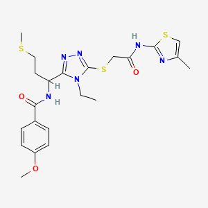 molecular formula C22H28N6O3S3 B4165789 N-[1-[4-ethyl-5-({2-[(4-methyl-1,3-thiazol-2-yl)amino]-2-oxoethyl}thio)-4H-1,2,4-triazol-3-yl]-3-(methylthio)propyl]-4-methoxybenzamide 