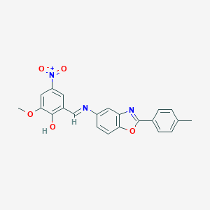 molecular formula C22H17N3O5 B416580 4-Nitro-2-methoxy-6-({[2-(4-methylphenyl)-1,3-benzoxazol-5-yl]imino}methyl)phenol 