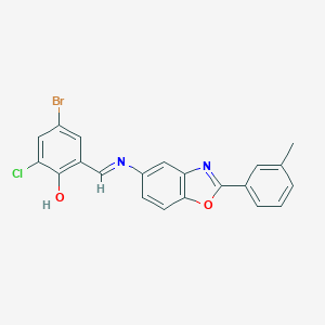 molecular formula C21H14BrClN2O2 B416582 4-Bromo-2-chloro-6-[(2-m-tolyl-benzooxazol-5-ylimino)-methyl]-phenol 