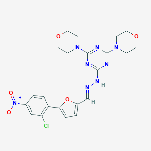 molecular formula C22H23ClN8O5 B416583 2-[(2E)-2-{[5-(2-chloro-4-nitrophenyl)furan-2-yl]methylidene}hydrazinyl]-4,6-di(morpholin-4-yl)-1,3,5-triazine 