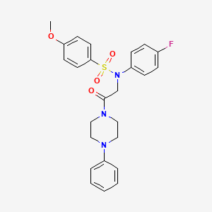 molecular formula C25H26FN3O4S B4165905 N-(4-fluorophenyl)-4-methoxy-N-[2-oxo-2-(4-phenyl-1-piperazinyl)ethyl]benzenesulfonamide 