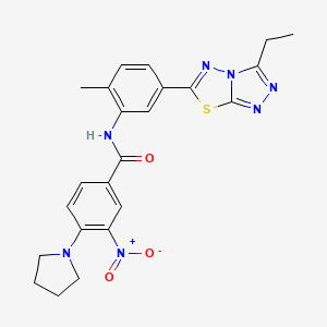 molecular formula C23H23N7O3S B4165948 N-[5-(3-ethyl[1,2,4]triazolo[3,4-b][1,3,4]thiadiazol-6-yl)-2-methylphenyl]-3-nitro-4-(1-pyrrolidinyl)benzamide 