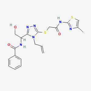molecular formula C20H22N6O3S2 B4165960 N-{1-[4-allyl-5-({2-[(4-methyl-1,3-thiazol-2-yl)amino]-2-oxoethyl}thio)-4H-1,2,4-triazol-3-yl]-2-hydroxyethyl}benzamide 