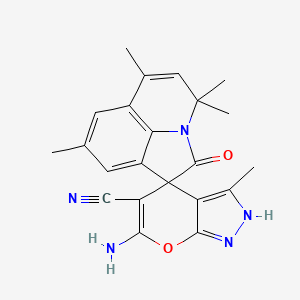 molecular formula C22H21N5O2 B4166000 6-amino-3,4',4',6',8'-pentamethyl-2'-oxo-1H,4'H-spiro[pyrano[2,3-c]pyrazole-4,1'-pyrrolo[3,2,1-ij]quinoline]-5-carbonitrile 