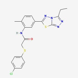 molecular formula C20H18ClN5OS2 B4166079 2-[(4-chlorophenyl)thio]-N-[5-(3-ethyl[1,2,4]triazolo[3,4-b][1,3,4]thiadiazol-6-yl)-2-methylphenyl]acetamide 