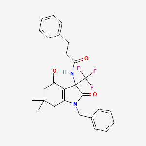 N-[1-benzyl-6,6-dimethyl-2,4-dioxo-3-(trifluoromethyl)-2,3,4,5,6,7-hexahydro-1H-indol-3-yl]-3-phenylpropanamide
