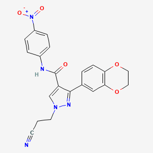 molecular formula C21H17N5O5 B4166122 1-(2-cyanoethyl)-3-(2,3-dihydro-1,4-benzodioxin-6-yl)-N-(4-nitrophenyl)-1H-pyrazole-4-carboxamide 