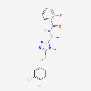 molecular formula C19H17Cl2FN4OS B4166143 N-(1-{5-[(3,4-dichlorobenzyl)thio]-4-methyl-4H-1,2,4-triazol-3-yl}ethyl)-2-fluorobenzamide 